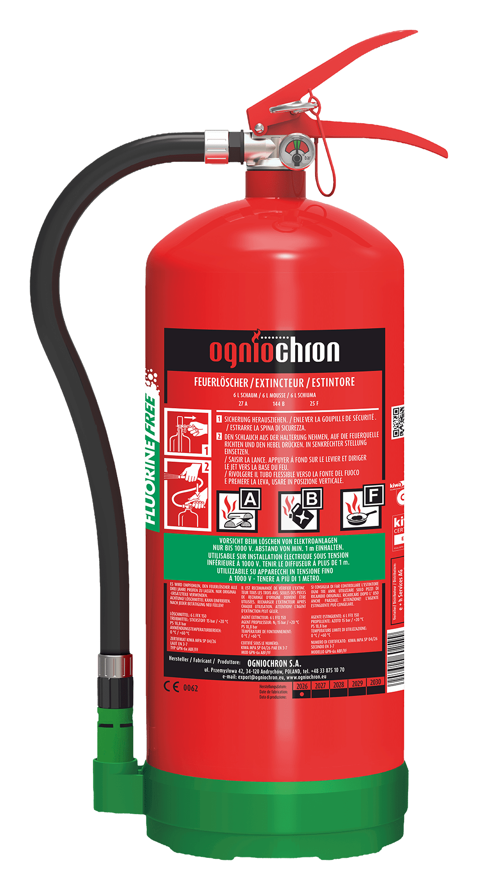 Schaum-Feuerlöscher 6 l, ABF/FF mit Manometer